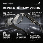 SmartSight AI smart glasses with clear lenses: 150+ language translation, Bluetooth 5.0 calls, 800W camera, AI wake-up, intelligent recognition