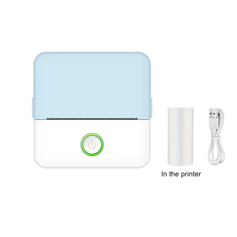 Blue portable thermal pocket printer with thermal paper roll and USB cable, paper only no printer variant