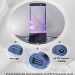 Color changing LED jellyfish night light base detail showing on/off rocker switch, AAA battery compartment, and 5V DC power supply port; requires 3 AAA batteries (not included)