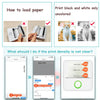 Portable thermal pocket printer paper loading guide and print density adjustment instructions for black and white printing only