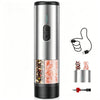 Stainless steel 2-in-1 electric salt and pepper grinder with dual S and P buttons, teal LED dots, split transparent chamber showing mixed peppercorns and pink himalayan salt; includes USB charging cable and cleaning brush, on white background