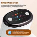 Portable vacuum garment steamer HD control panel showing powerful steam, standard, and gentle modes with smart safety protection