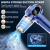 Blue portable handheld vacuum cleaner with 5000Pa strong suction power and high-power electric motor, capable of picking up food residue, coffee beans, pet hair, and sand