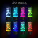 Color changing LED jellyfish night light shown in 8 RGB color modes: white, cyan, pink, green, yellow, blue, teal, and orange, with jellyfish floating inside