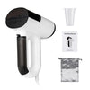Portable vacuum garment steamer complete package contents including steamer, water cup, instruction manual, and storage bag