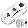 PuRuiKai electric window cleaning robot top-down view with two replacement microfiber pad sets and remote control included in package