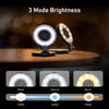 TELESIN magnetic selfie ring light 3-mode brightness chart showing white (7500K), natural (5600K), and warm (2500K) color temperature modes