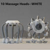 White octopus head massager with 10 massage heads shown in upright and side view on gray background