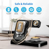 Safe & Reliable feature graphic showing 5 protection icons: over charging protection, overheat protection, short circuit protection, over current protection, foreign object detection; cutaway view of internal coils