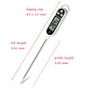 TP300 digital instant read thermometer dimensions: 242mm full length, 140mm probe length, 33x15mm LCD display; thermometer shown at an angle on white background