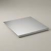 Stainless steel kitchen cutting board flat lay on neutral background